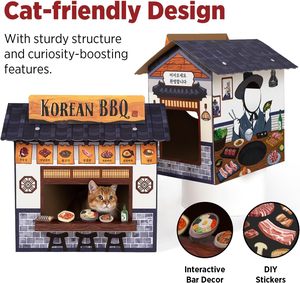 BBQスタイルの頑丈な段ボール製猫用ベッド、爪とぎ付き、組み立て簡単、人気の長方形型、室内猫用 - Product Image 5