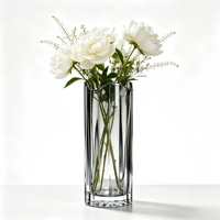 Vase en verre à bord ondulé cannelé, 30 cm de haut, ouverture de 11,5 cm, vase de table moderne pour fleurs fraîches ou séchées, décoration de la maison, mariage, cadeau