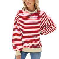 Sweat-shirt en coton tricoté Ohsisa pour femme, col contrastant, manches longues, couleur unie, doux et décontracté, idéal pour l'automne