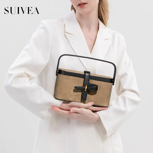 Bolsos de Mano para Mujer al por Mayor, Bolso Tote de Cuero de Ante con Cierre de Hebilla, Bolso de Hombro Minimalista, Bolso Bandolera de Lujo en Dos Tonos - Product Image 5