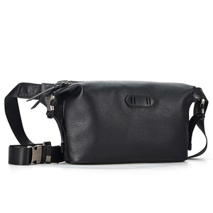 Sac bandoulière en cuir véritable pour homme, fermeture éclair noire, usage quotidien - Product Image 1