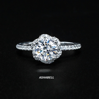 Cincin Moissanite Bunga Mawar Bulat Perak Sterling 925 Potongan Sempurna 1 Ct Moissanite Lulus Uji Berlian Cincin Pernikahan untuk Wanita