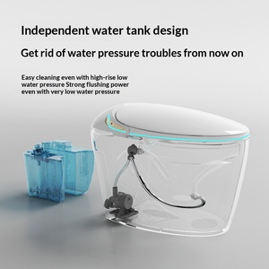 <span class=keywords><strong>WC</strong></span> intelligent de luxe moderne en céramique avec bidet intégré, chasse d'eau automatique, sans réservoir, électrique, siège chauffant, LED, double chasse - Product Image 3