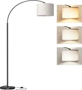 Modern ayakta lamba ayarlanabilir asılı davul gölge 3 renk sıcaklık ayak anahtarı üzerinde kanepe kemerli okuma işık zemin lambası
