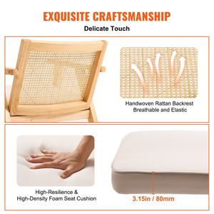 <b>Mid</b> <b>Century</b> Modern <b>Accent</b> <b>Chair</b> with Rattan Back Beige Upholstered Velvet for Living Room Bedroom Reading Room or Office - Product Image 3