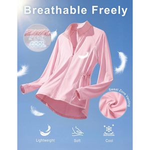 Camiseta de protección solar UPF 50+ para mujer, ligera, de manga larga, con cremallera, corte ajustado, cintura ceñida, chaqueta deportiva - Product Image 5