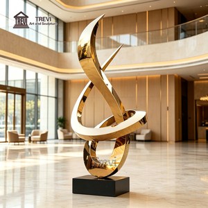 Sculpture moderne abstraite en acier inoxydable plaqué or, art métallique, décoration de hall d'hôtel, jardin, sur mesure OEM - Product Image 3