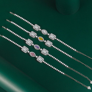 Bijoux de mode, bracelet en argent plaqué, forme carrée, chaîne tennis, micro-incrustation de zircon, pour femmes - Product Image 5