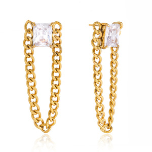 Pendientes Colgantes Cuadrados de Acero Inoxidable con Zirconia y Oro de 18K, Engaste de Bisel, Joyería Geométrica con Borlas para Uso Diario - Product Image 5