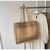 Sac fourre-tout vintage en lin texturé, grande capacité, imprimé, style polycoton, sac à bandoulière avec fermeture éclair pour la plage et les voyages