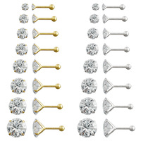 Pendientes Minimalistas de Plata de Ley S925 con Circonita Multitamaño en Forma de Tornillo de Cuatro Puntas para Tienda Online