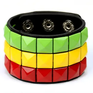 Wholesale colorful studded nail bangle leather snap button bracelets