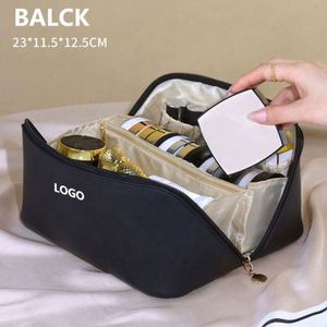 Wholesale Waterproof Toiletry Travel Custom Logo <b>Large</b> Capacity Pu <b>Pillow</b> Leather Cosmetic Makeup Bag With Zipper - Product Image 3
