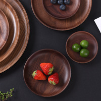 Grande assiette à dîner en bois de noyer noir coupe peu profonde Plateau à salade de fruits plat en bois entier de style japonais