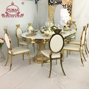 Fashionable Gold Oval Shape Stainless Steel Dinning Table Set