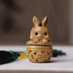 Green Sandalwood Carved Rabbit Sachet Keychain 3.8x2.3cm Creative Cute Style <b>Car</b> Key Accessory Bag Phone Chain Pendant <b>Ornament</b> - Product Image 3