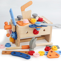 Ensemble de jeu en bois pour enfants : Boîte à outils, vis, écrous, engrenages, marteau, clé à molette – Jouet STEM pour développer la motricité fine et le jeu d'imitation pour garçons