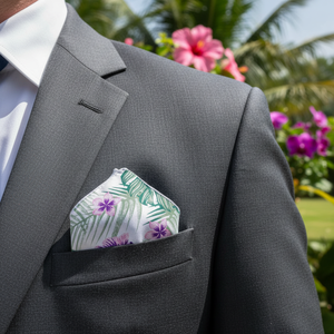 Hoja hawaiana verde y lila púrpura Floral bolsillo cuadrado elegante traje chaqueta accesorio - Product Image 3