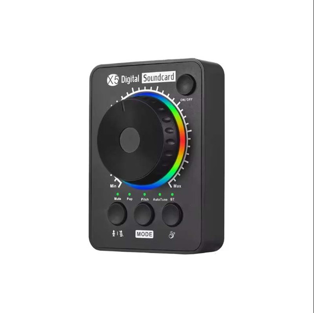 X5 External Sound Card Professional Live Streaming Sound Card Support BT Music Input Accompany USB Multimedia Volume Knob Type-C