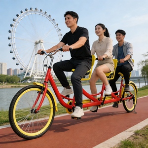 Vélo électrique <span class=keywords><strong>tandem</strong></span> premium et sécurisé à trois places pour les loisirs en plein air, les promenades en parc, la location, la famille et la ville - Product Image 3
