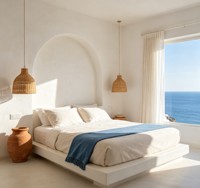 FULLSUMMER Servicio de Diseño de Interiores para el Hogar, Personalización Completa de Viviendas, Diseño Integral de Hoteles Estilo Mediterráneo Santorini