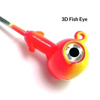 Anzuelo de cabeza de martillo ovalado de 7g, 10g, 14g con ojo de pez 3D bicolor, opción de brillo en acero de alto carbono para pesca de lubina en agua dulce