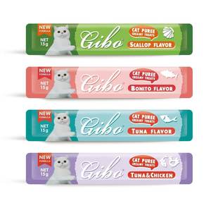 GIBO Marque chat friandises Toutes saveurs chat bande pwt nourriture humide Bonito Thon + Poulet Pétoncle Golosinas cremosas para gato - Product Image 5