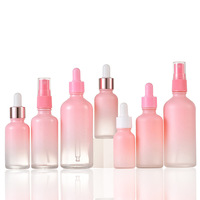 Vente en gros de flacons en verre pour huiles essentielles de luxe, dégradé rose givré, avec compte-gouttes, 10, 20, 30, 50 ml, avec emballage en boîtes pour cosmétiques