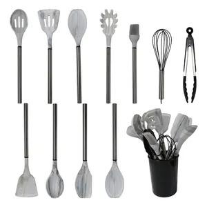 Acessórios de cozinha de mármore e silicone, conjunto de utensílios de cozinha de aço inoxidável com suporte