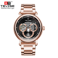 Montre mécanique automatique en acier inoxydable pour hommes, bracelet en cuir véritable lumineux, de luxe, 3BAR, de la meilleure marque
