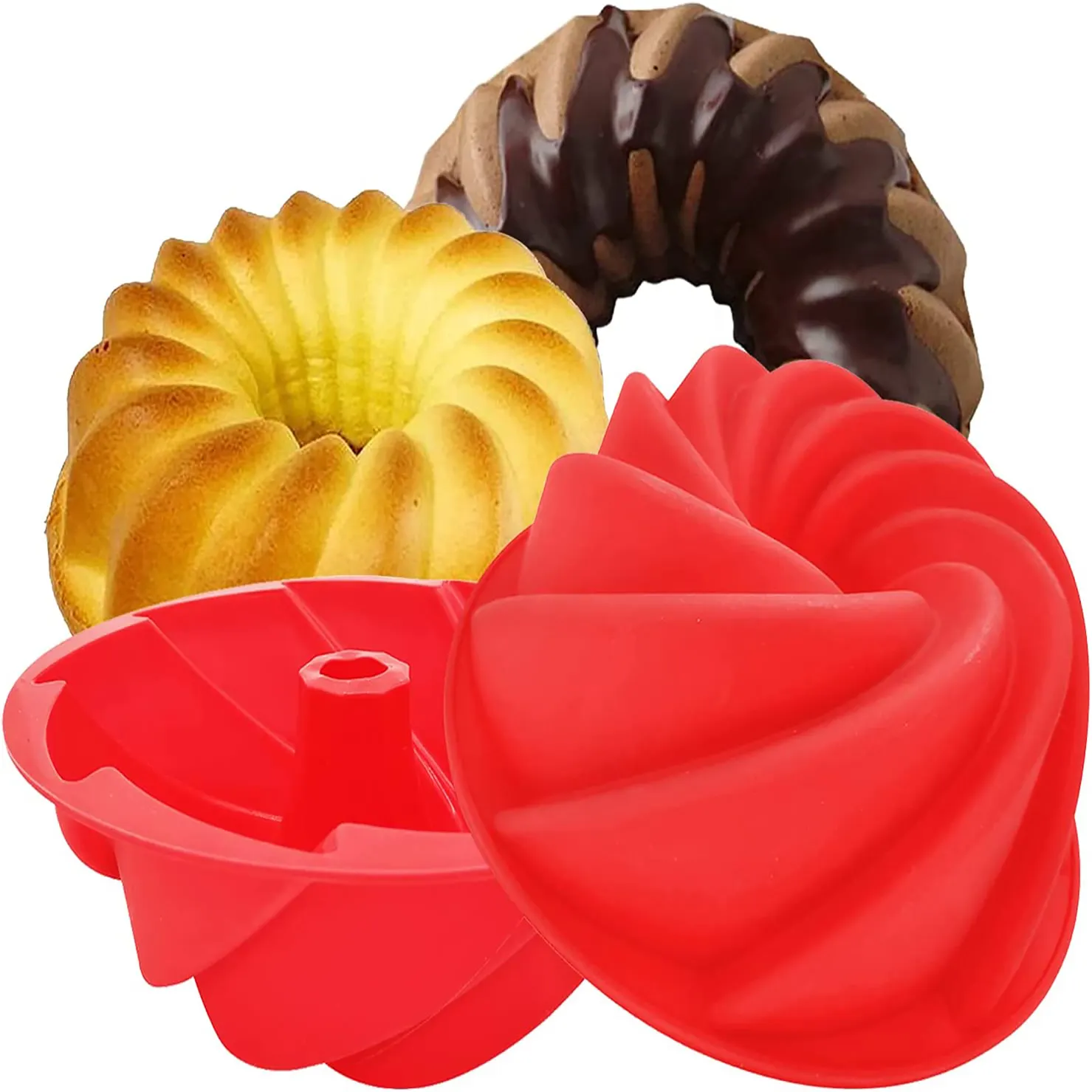 Amzaon venda quente de grau alimentício silicone Fluted Pound Jello Baking Moldes Non-Stick Round Tube Cake Pan Mold para Jello