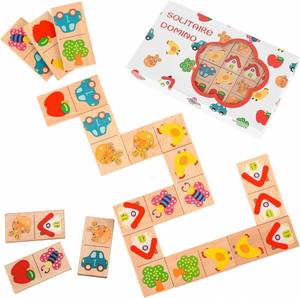 28 pièces de jouets éducatifs en bois colorés avec un design d'animaux mignons, jeu de dominos pour enfants, blocs de dessins animés - Product Image 1