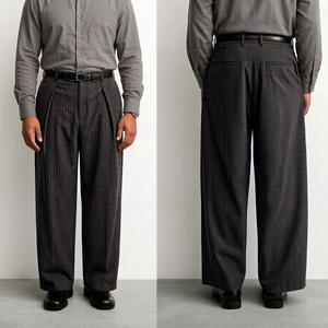 <span class=keywords><strong>Pantalon</strong></span> de Costume Formel <span class=keywords><strong>Plissé</strong></span> à Rayures Taille Haute Ample et Décontracté pour <span class=keywords><strong>Homme</strong></span>, Style Vintage, Personnalisé OEM - Product Image 1