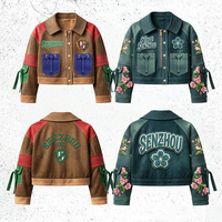 Veste en cuir décontractée pour homme, style vintage, patchwork kaki, motif brodé, coupe ample, streetwear, OEM ODM personnalisé