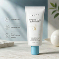 Crème solaire invisible transparente en gel à label privé, fini mat, SPF 50, large spectre, base de maquillage, résistante à l'eau, sans huile, écran solaire pour le visage