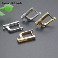 Vente en gros de fermoirs pour boucles d'oreilles rectangulaires en plaqué or 18 carats et argent, sertis de zirconiums cubiques, pour la fabrication de bijoux