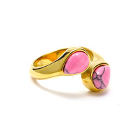 Européenne Américaine Instagram Fashion Light Luxury Natural Stone Jewelry Versatile Titanium Steel 18K Gold Plated Women's Ring