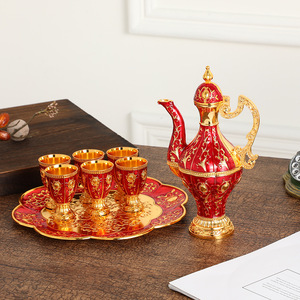 ชุดไวน์วินเทจหรูหราสไตล์ไลท์ลักชัวรี่, ชุดขวดเหล้าโลหะสำหรับงานแต่งงาน, ชุดแก้วไวน์สไตล์ยุโรปตกแต่งแบบแปดชิ้น - Product Image 3