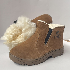 Botas de Nieve para Hombre, Forradas de Lana Pura, de Piel de Vacuno Gruesa, Cálidas, de Tacón Medio, Estilo Slip-On - Product Image 1