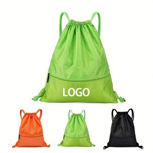 Custom Logo Gym <b>Drawstring</b> <b>Backpack</b> with Zipper Pocket Cinch Bags for Men and Women Promotional Swim Bag - Product Image 1