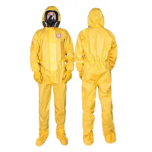 Yellow PPES Chemical Disposable Coverall Suit With Attached Boot