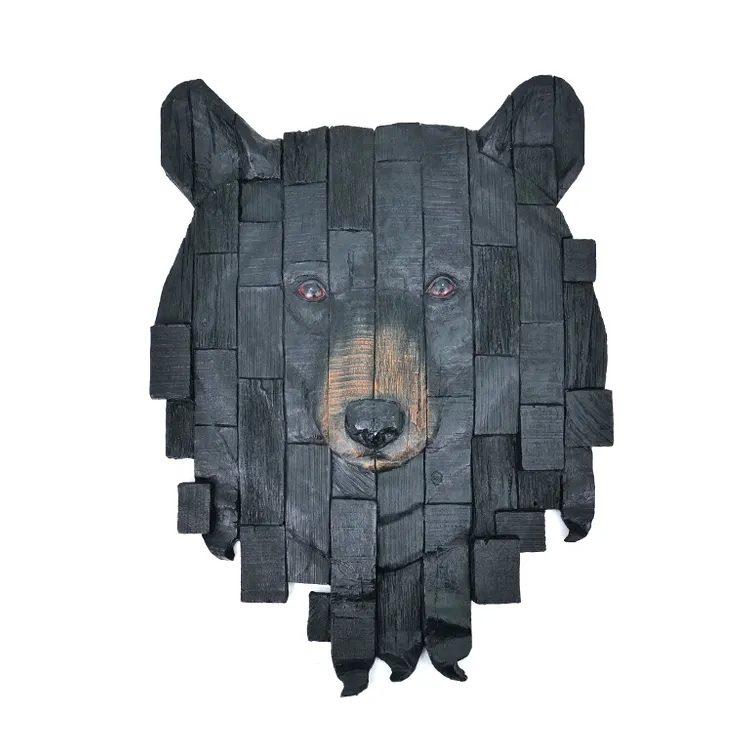 Woodlike Bear Head,hanging Wall Decoration,wall Hanging Decor Black Resin Animal Portrait Metal Screw Support Styrofoam CN;FUJ