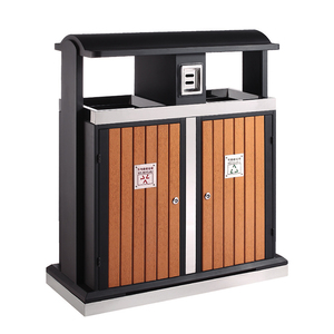 WPC Plastic Wood Outdoor Recycling <strong>Bin</strong> with Ashtray - <strong>Double</strong> <strong>Compartment</strong> Recycle <strong>Bin</strong> and Garbage Can for Hotels Parks Resorts - Product Image 1