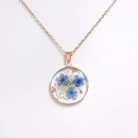 Transparent époxy Boho Style résine fleur pendentif collier vraies fleurs pressées ne m'oublie pas collier pour les cadeaux de fête des mères