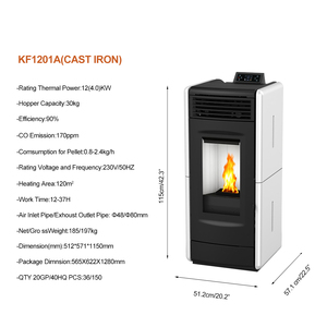 Poêle à granulés de bois autoportant de haute qualité, écologique, avec panneaux latéraux en fonte et en céramique, 12 kW, commande WIFI, pour intérieur - Product Image 2