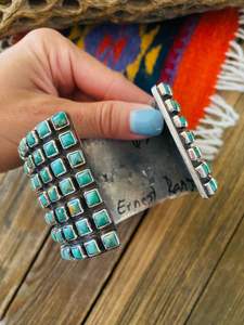 HANDCRAFTED KINGMAN TURQUOISE <b>AND</b> STERLING SILVER CLUSTER CUFF <b>BRACELET</b> - Product Image 3