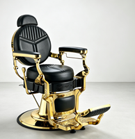 Chaise de Barbier Vintage Dorée avec Rayures Métalliques, Appui-tête et Repose-pieds Ajustables – Offre Spéciale