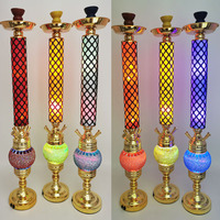 Kit Chicha LED à 4 Tuyaux, Motif Diamant, Base en Strass, Chicha Arabe Complète pour Bar et Fêtes