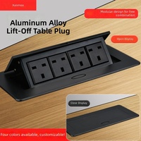 Enchufe de escritorio empotrado multiinterfaz de 13A con 4 tomas de corriente de tres orificios, de elevación lenta, negro, compatible con enchufes EU, UK, US