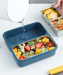 ESCART top vente de qualité alimentaire 304 boîte à bento en acier inoxydable 3 compartiments métal silicone joint anneau carré boîte à lunch - Product Image 4